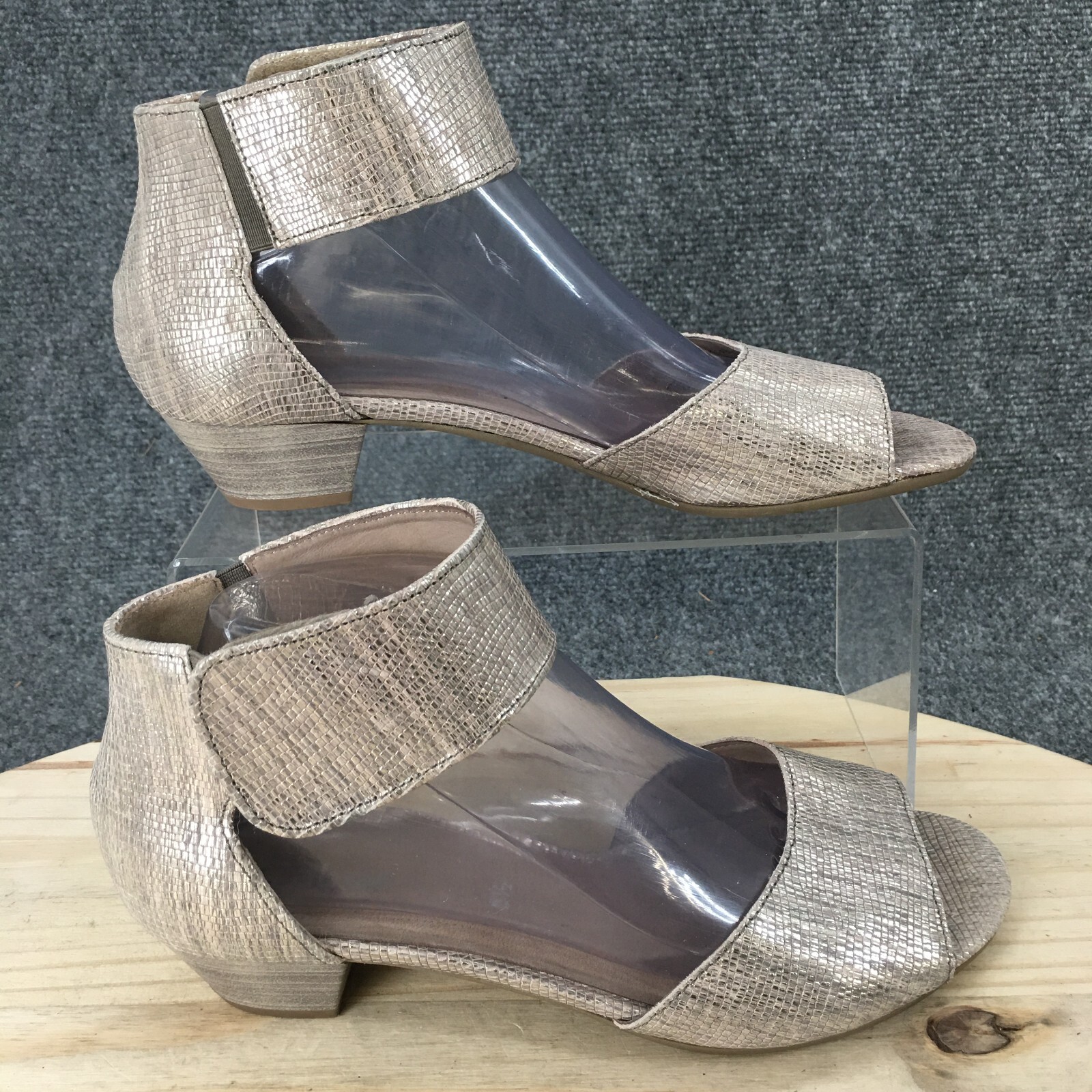 Gabor Sandals Womens 5.5 Snake Print Ankle Strappy Heels Gray Leather Peep  Toe | eBay