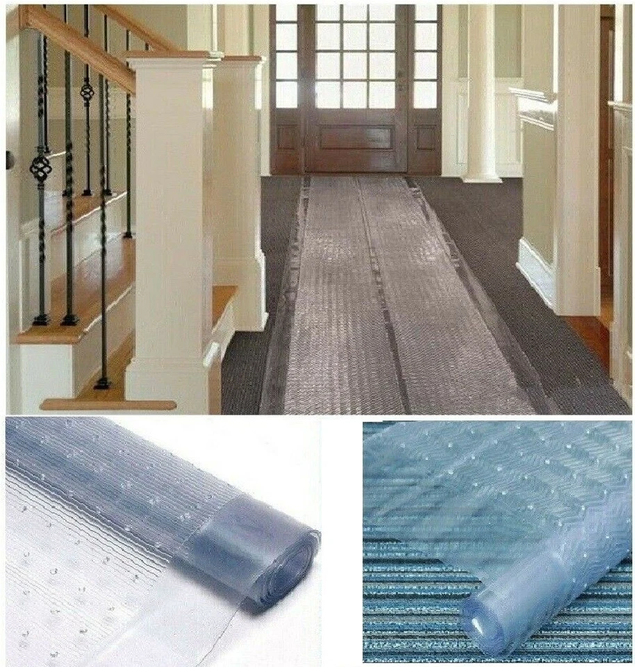 Vinyl Plastic Carpet Protector Clear Runner Mat Home Office Hallway Film Roll - Image 2 of 4