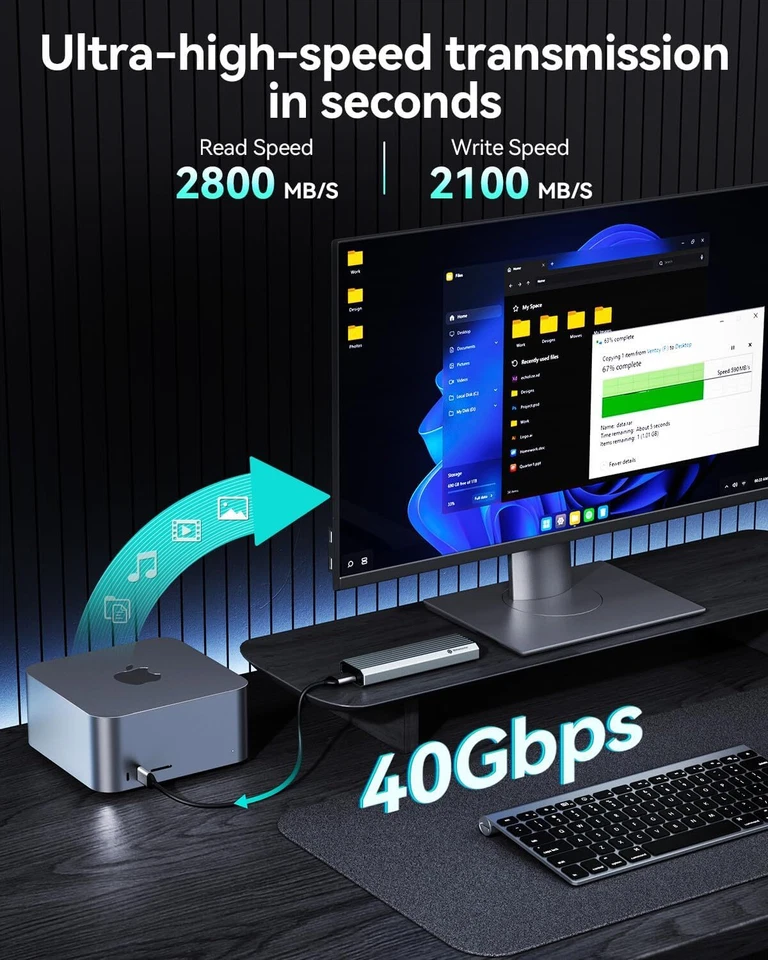 Aluminium USB4 NVMe SSD-Gehäuse 40 Gbit/s PCIe3.0x4 M.2 Gehäuse für Thunderbolt - Bild 4 von 4