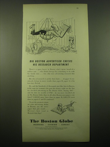 1948 The Boston Globe Ad - Big Boston advertiser checks his research department - 第 1/1 張圖片