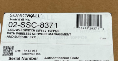 SONICWALL 1RK43-0E3 12PORT GIGABIT NETWORK SWITCH SWS12-10FPOE 02-SSC-8371
