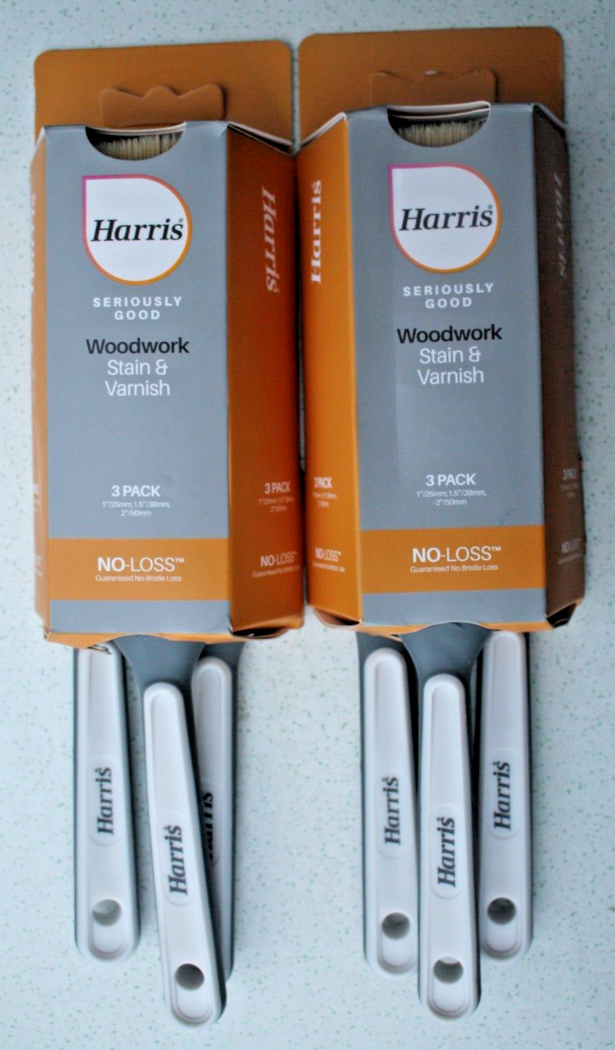 2 x HARRIS 3 PACK WOODWORK STAIN AND VARNISH NO LOSS SERIOUSLY GOOD 25/38/50mm