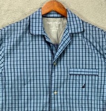 Nautica NEW Mens Small PJ Top Blue Short Sleeve Sleep Shirt Check Button Up NWT