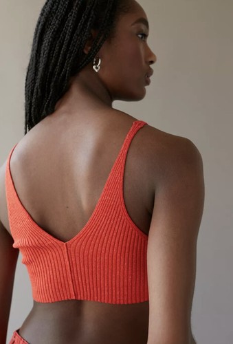 Tank Top Urban Outfitters Small Red Ribbed Knit Sweater Cropped $39 New - Picture 2 of 10