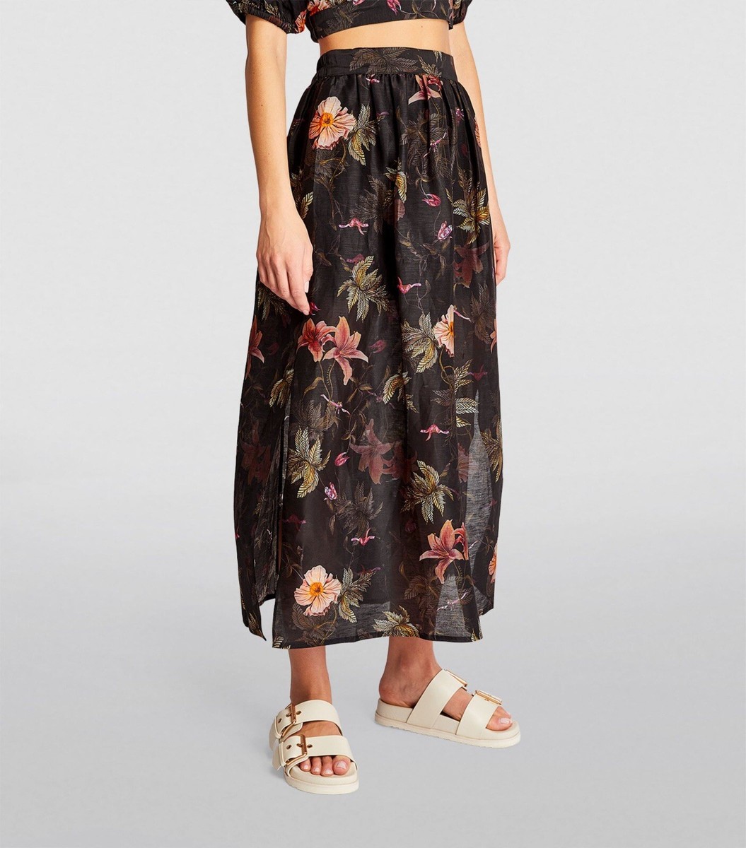 AllSaints Asta Viviana Silk Linen Blend Maxi Skirt Black UK 6/US 2