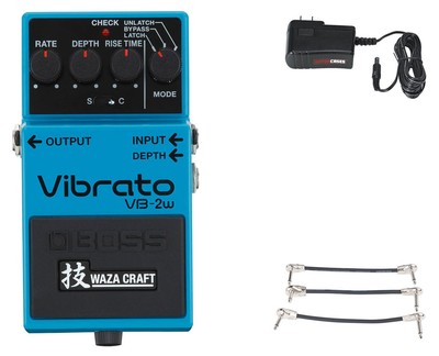 Boss VB-2W Vibrato Pedal Waza Craft + Gator 9V Power Combo & 3 Patch Cables
