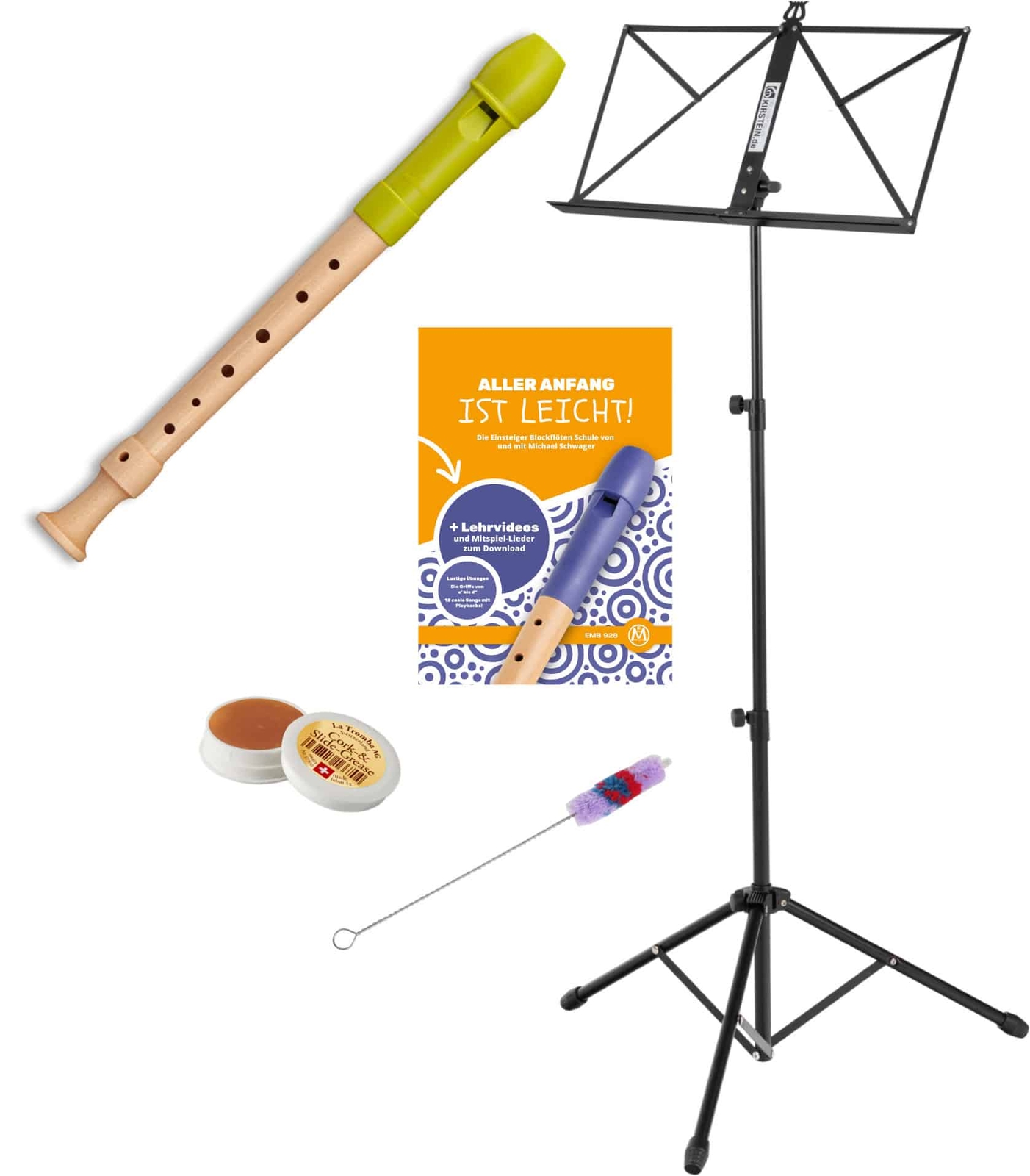 Mollenhauer 17311 Fipple Sopran Apfelgrün Deutsch Set Blockflöte Zubehör Stativ