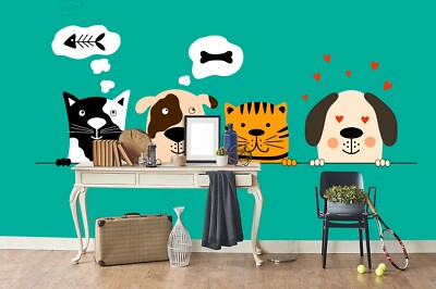 3D Cute Dog Cat Wallpaper Wall Mural Removable Self-adhesive Sticker 616