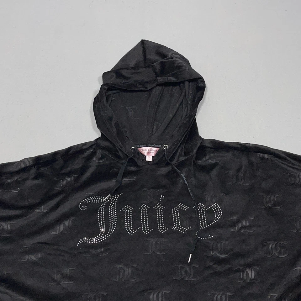 Sudadera con Capucha Recortada Juicy Couture Terciopelo Negro Logo Estrás M Foto 2 de 4