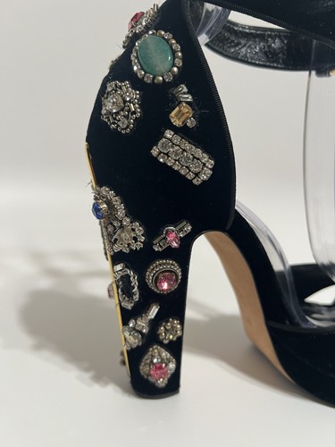 Vtg Alexander McQueen Black Velvet Crystal Platform Heels - Picture 19 of 20