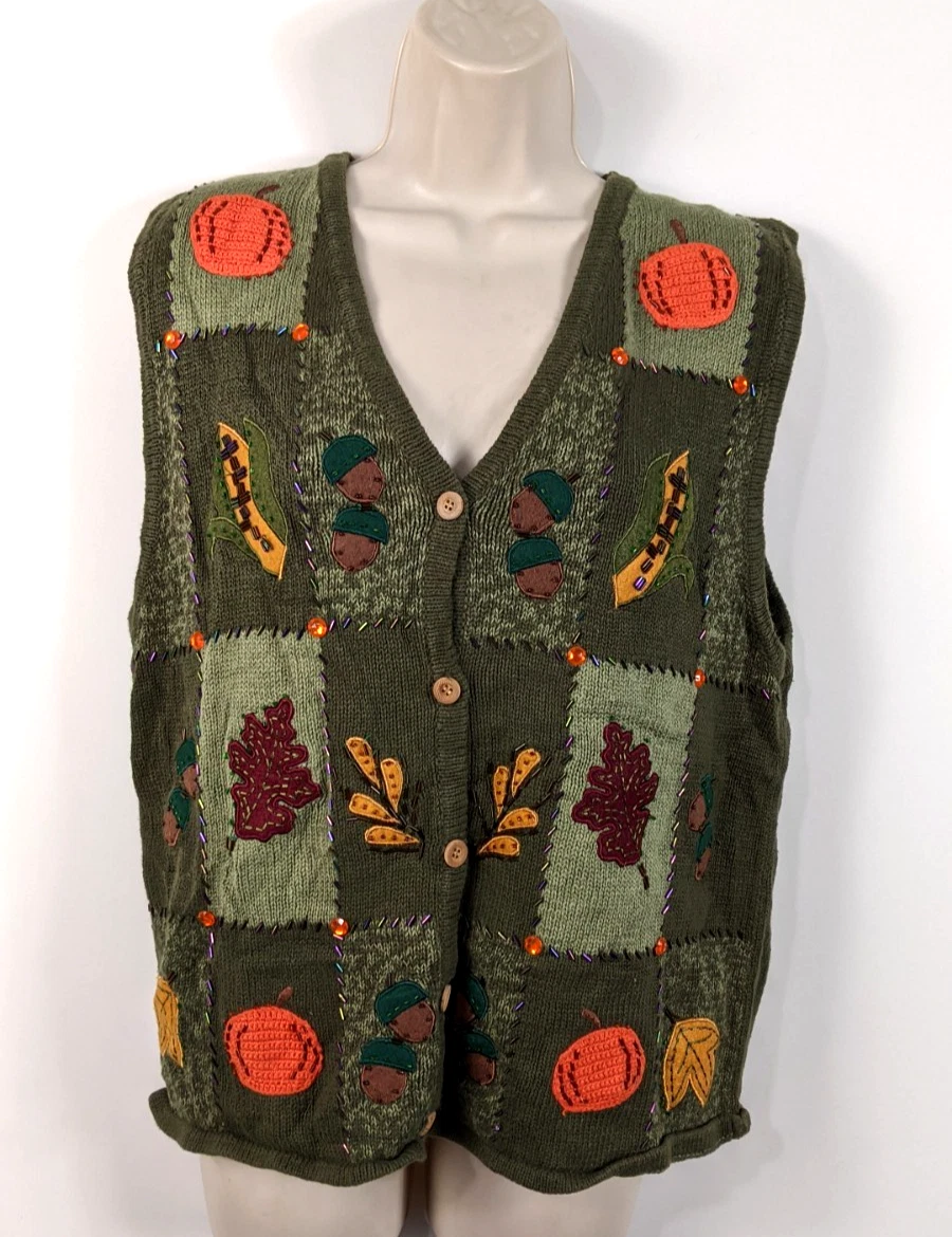 Gilet Brodé Bobbie Brooks Vert Floral – Style Cottagecore Prairie Boho – Taille M