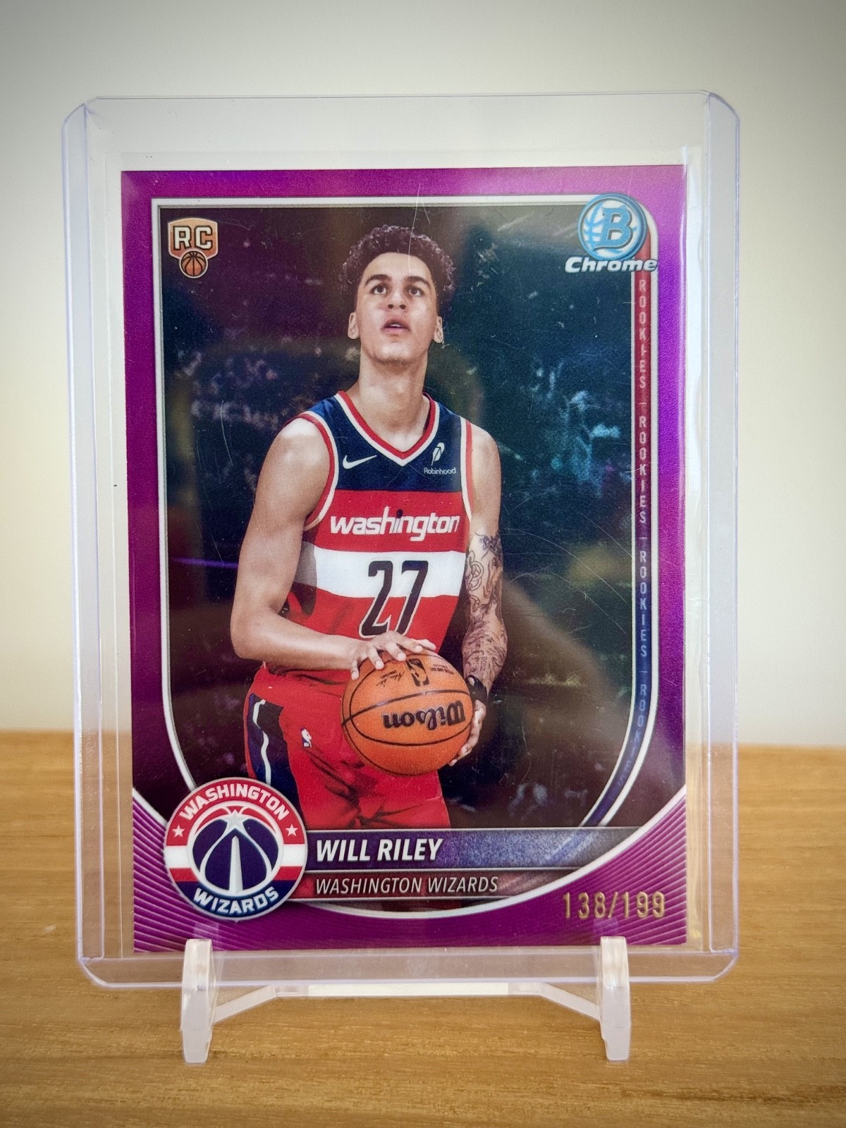 2025-26 Topps Bowman Chrome #BCV-21 WILL RILEY True Fuchsia RC /199 WIZARDS