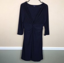 Chaps Women’s Jersey Knit Twist Navy Blue Long Sleeve Midi Sheath Dress Sz XL