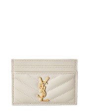 Saint Laurent Monogram Leather Card Holder Women's White