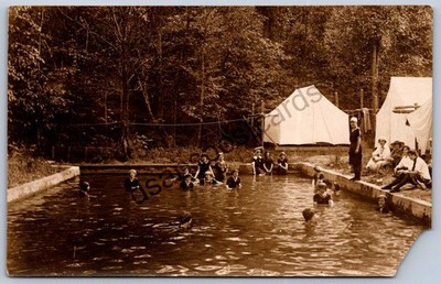 K50/ Upper Troy New York RPPC Postcard c1910 Camp Pool Tents 100