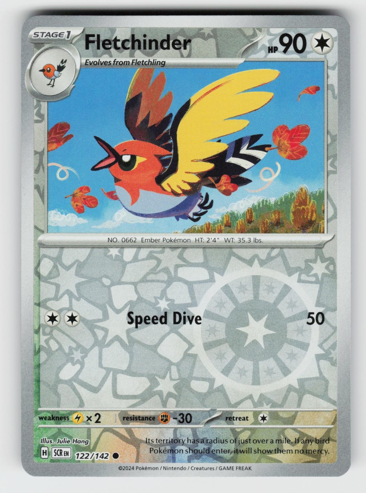 Fletchinder 122/142 Stellar Crown C Reverse Holo NM/M Pokemon
