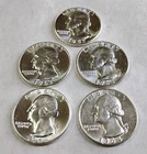Lot of 5 🔥1957P 1962P 1963D 1964P&D Washington Silver Quarters 🔥AU/BU #W87