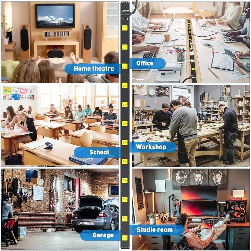 12 Outlet Power Strip Surge Protector Mountable 6ft Extension Cord Heavy Duty US