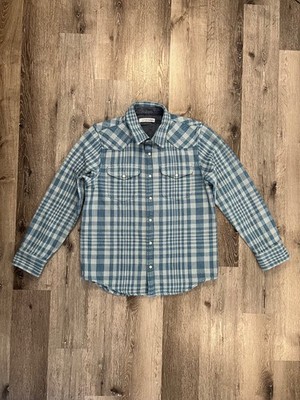 Outerknown Mens Shirt Sz M Organic Cotton Blanket Plaid Snap Pearl Button Down 