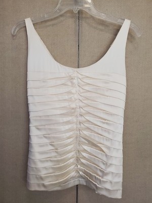 Cache Silk Blend Off-White Tiered Sleeveless Lined Tank Top Size MED 90s Y2K