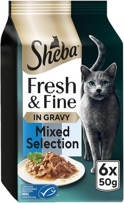 Sheba Fresh & Fine Katzenbeutel mit Thunfisch & Kabeljau in Soße 8 x 300 g (8er Pack) 
