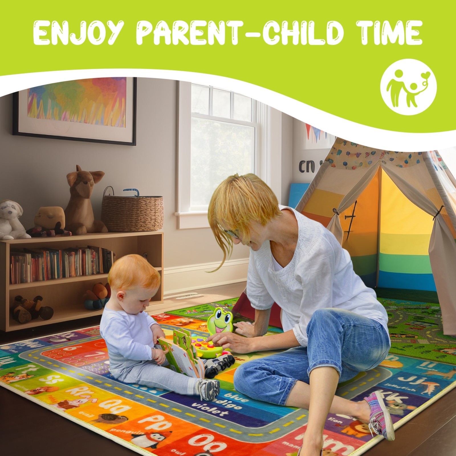 Kids Rug ABC Rug Car Rug, Car Track Rug, Road Rug for Kids,Washable and Non-Slip