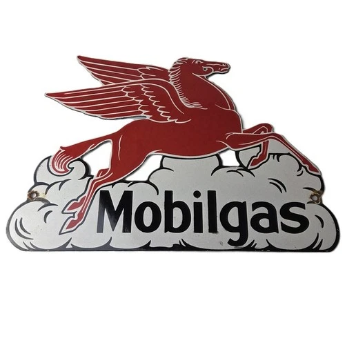 Vintage Mobil Gasoline Sign - Pegasus Motor Oil Gas Pump Station Porcelain Sign