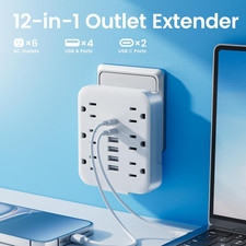 Multi Plug Wall Outlet Extender with USB Ports: 6 AC Outlets, 6 USB Ports 2 ...