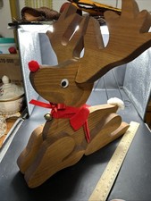 Vintage Wooden Christmas Reindeer Handmade 12  Hx12  W 2 Pieces