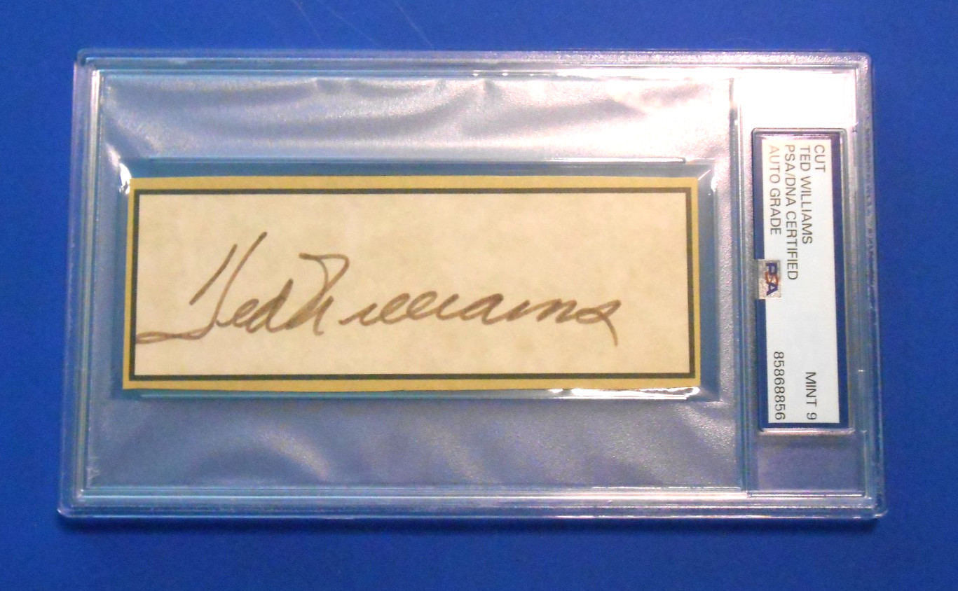Ted Williams Signed Cut - Slabbed, Graded & Authenticated by PSA - Mint 9