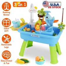 3-in-1 Kids Water Play Table w/ Electric Faucet - Educational Toddler Toys