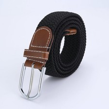 Men Women Canvas Elastic Fabric Woven Casual Stretch Braided Belt black