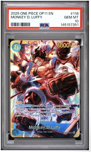 2025 ONE PIECE OP11-A FIST OF DIVINE SPEED #118 MONKEY D. LUFFY PSA 10