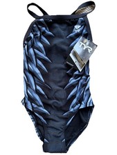 TYR Durafast Elite DiamondFit Youth Girls 24 Warbird Black Gray Swimsuit NEW