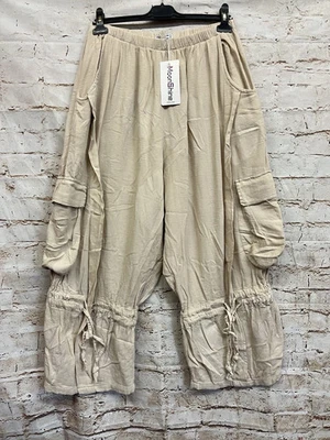 Moonshine Fashion Musselin Freizeit Hose Lagenlook 46 48 50 Übergrösse Neu beige - Bild 1 von 4