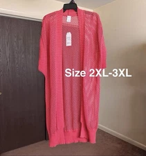 Women's Black Time and Tru Open Front Crochet Ruana, 2XL-3XL