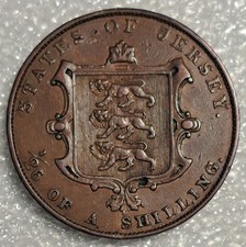 1851 Jersey 1/26 Shilling Copper World Coin