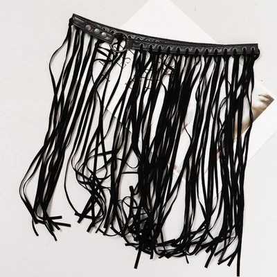 Damen Kunstleder Samt Quasten Gürtel Schwarz Damen Bund Gothic für Kleid - Bild 1 von 4