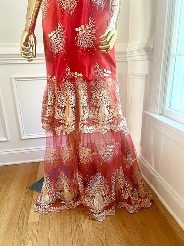 Red Lace African Long Dress, African Outfits, Nigerian Lace Dress, Lace Dress - Picture 4 of 5