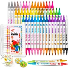 QFOUR 96 Colors Acrylic Paint Markers, 48 PCS Acrylic Paint Pens for Adult Co