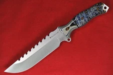 Busse Custom TacSaw 7 .215” Satin INFI Blade Black/Tan G10 G-rexed Marble Handle