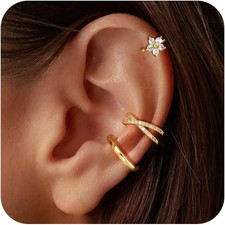 3Pcs Ear Cuffs Non Piercing for Women - Trendy 14K Gold Plated Cuffs Earrings Wi