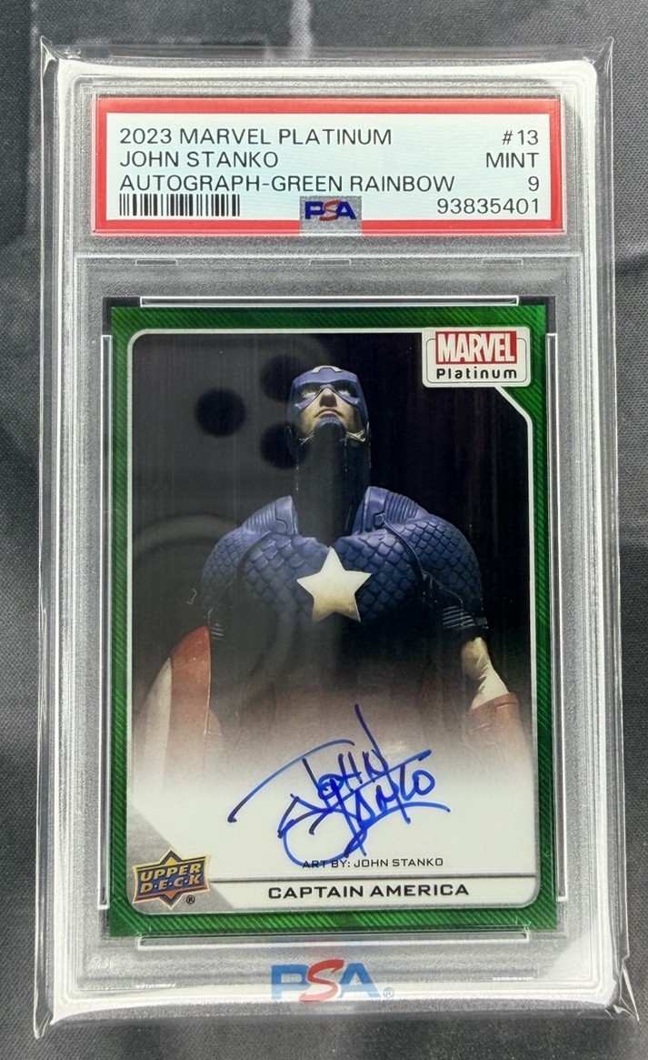 2023 Marvel Platinum Captain America #13 John Stanko Green Rainbow Auto PSA 9 view 24