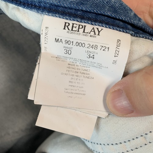REPLAY Jeans Uomo W 30 L 34 Blu RBJ.901 Taper Elasticizzato Gamba Slim Acido Distressed - Foto 6 di 17