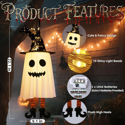 3 Packs Halloween Hanging Ghosts Decorations Outdoor Indoor, Spooky Glowing Ghos - Picture 2 of 13