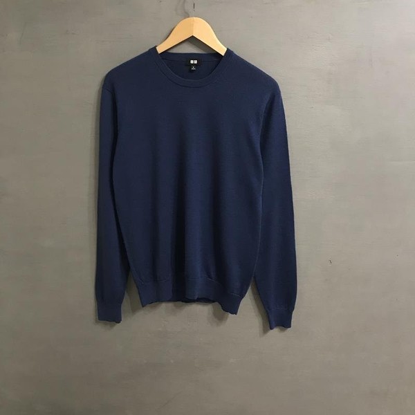 Men Uniqlo Sweater Navy Wool 40 /L / 48