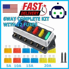 6 Way Blade Fuse Box Block Holder 12-24V Car Boat Power Distribution Panel Board