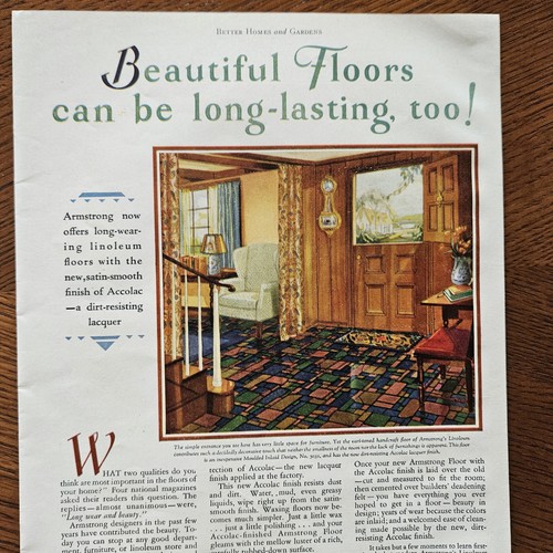 1928 Armstrong's Linoleum Floors Original Vintage Full Page Print Ad BH & G