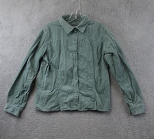 Woolrich Corduroy Button Up Shirt Women's Medium Long Sleeve Green Turquoise
