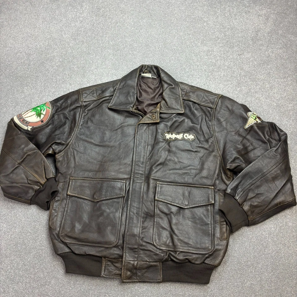 Chaqueta Voladora de Cuero Rainforest Café Adulto Pequeña Marrón Aviador Militar Hombres* Foto 2 de 4
